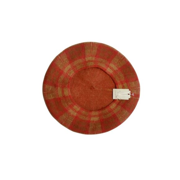 Vintage Wool Plaid Beret Hat With Red & Beige Check Pattern For Women, NWT - Picture 2 of 5